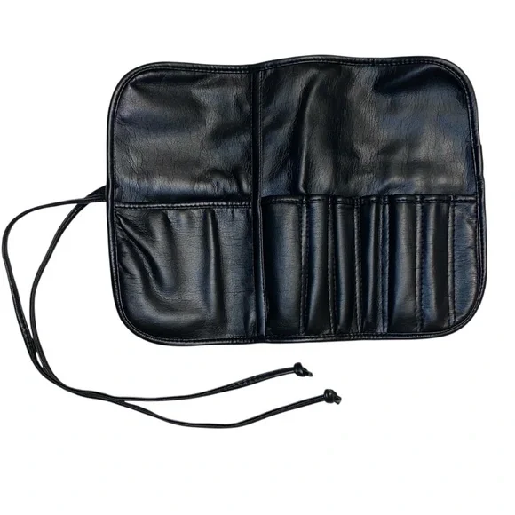 Makeup Brush Roll Black 8 Slot Faux Leather - Picture 2 of 8